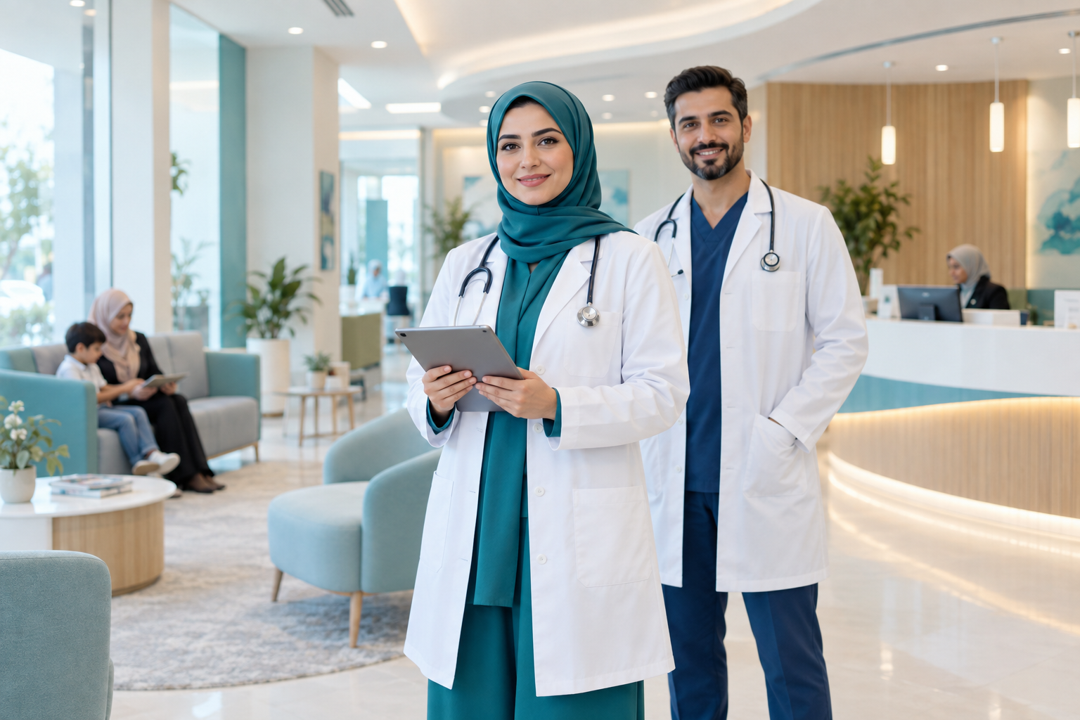 فريق طبي في استقبال مركز حديث
